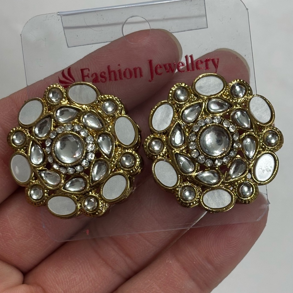 Gold and White Kundan and MOP studs